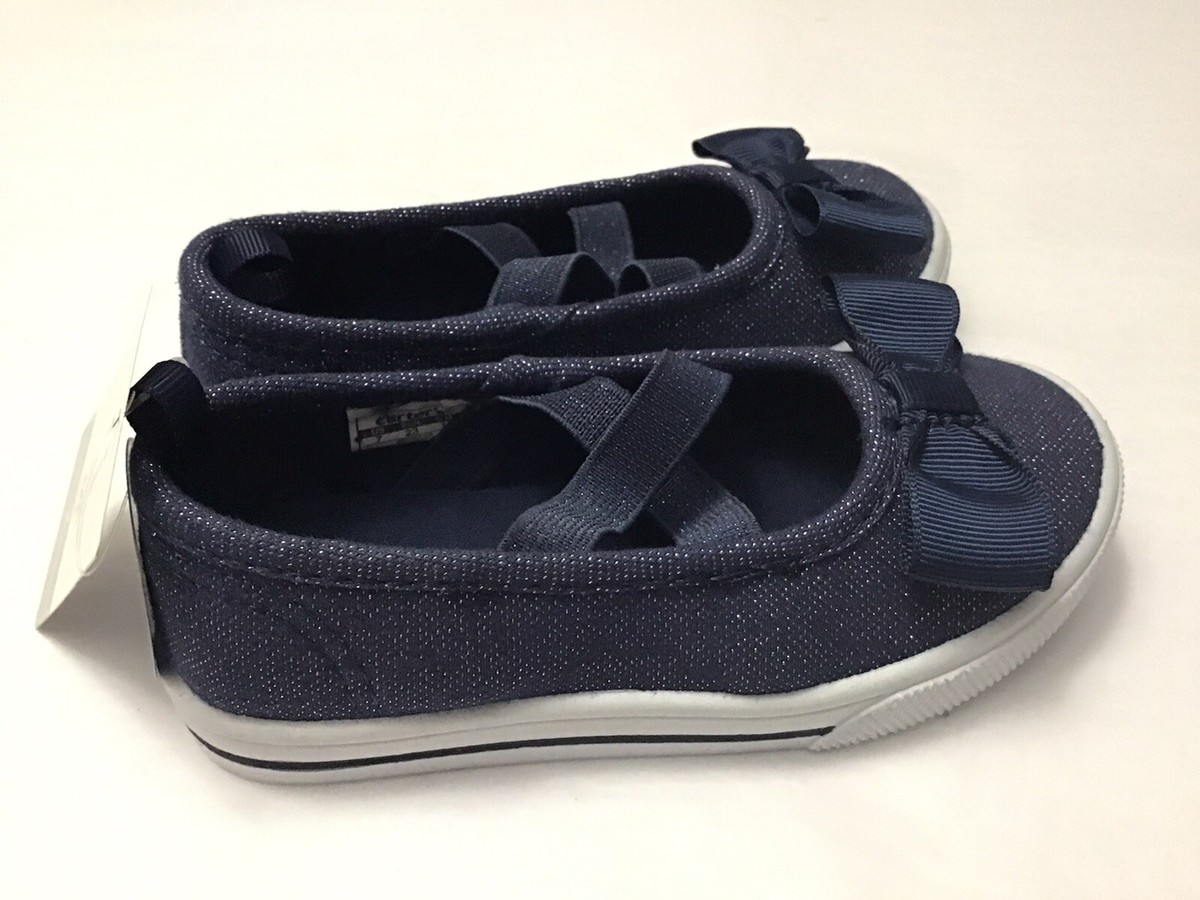 New CARTER'S Canvas Shoes Navy Blue Glitter Mary Janes