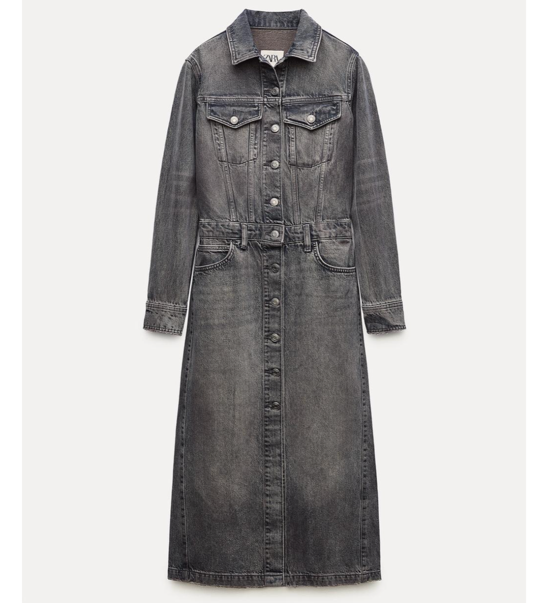 ZARA $139 WOMAN DENIM MIDI SHIRT DRESS GRAY LONG SLEEVES S M L 6840/055 NWT  | eBay