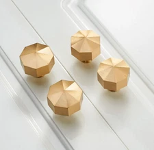 Geometric Octagon Golden Brass Wardrobe Door Handle Knob Pull Handle 