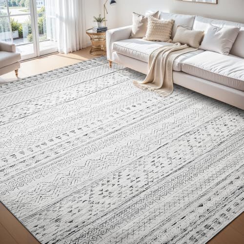 8x10 Area Rugs for Living Room Rugs, Washable Rug Neutral Carpet 8'x10' Black - Picture 3 of 6