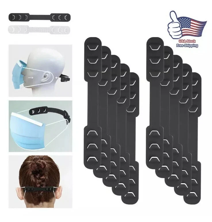 Máscara facial 20 piezas protector de oreja/gancho extensión correa/clip + 50 piezas máscara facial negra Foto 2 de 4