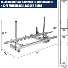 14-48" Chainsaw Milling Planking Lumber Cutting with 12FT Rail Mill Guide System