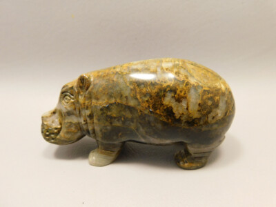 Hippopotamus Figurine Lion Skin Quartz Stone Animal Carving #O387