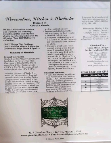 Lot Glendon Place COMPLETE SET OF 4 Counted Cross Stitch Charts Halloween Theme - Picture 6 of 6