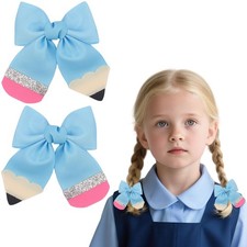 HIFANMM 2Pcs Back to School Hair Clips Blue Pencil Hair Bows for Girls Cute B...