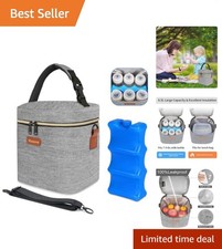 BPA-Free Insulated Baby Bottle Bag with Ice Pack - Adjustable Strap, Grey