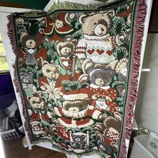 Vintage 1995 The Northwest Company Christmas Bear Throw Blanket 56” X 44” VGC