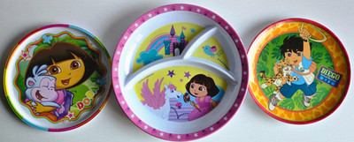 Dora The Explorer & Pony Melamine 3-Part Divided 10'' w/Dora & Diego 8'' Plates