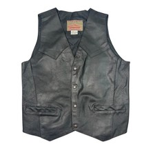 Vintage 80s Pebbled Leather Front Vest Snap Front Black Mens Large