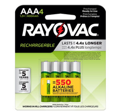 Rayovac AAA Batteries, Triple A Battery Rechargeable, 4 Count