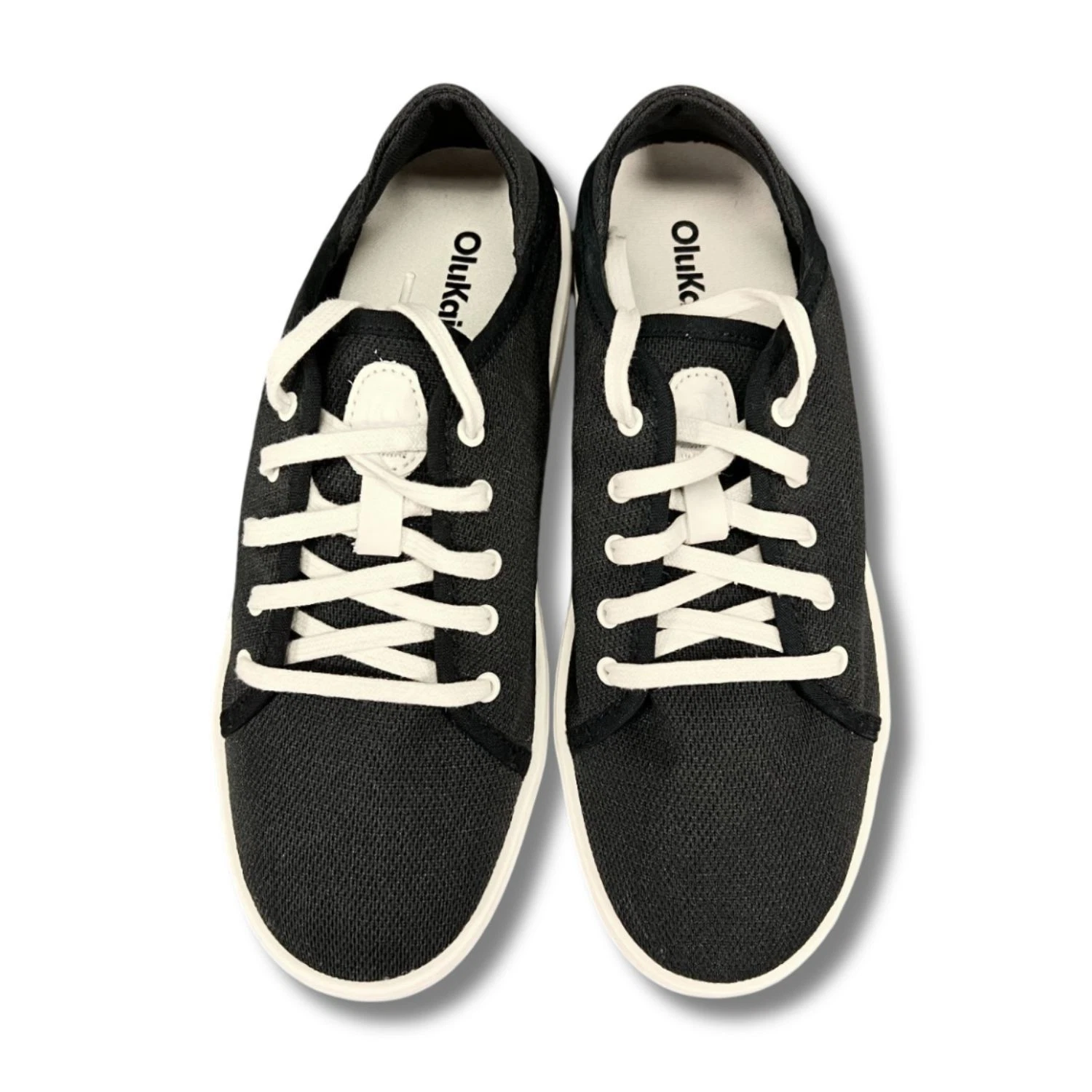 OluKai Pehuea Li Black & White Slip-On Sandals Lightweight Breathable Mesh Shoes