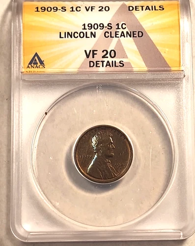 1909 S LINCOLN CENT VF 20 DETAILS CLEANED ANACS
