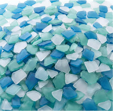 Sea Glass Pieces for Crafts, Blue, White, Green, 36 Oz