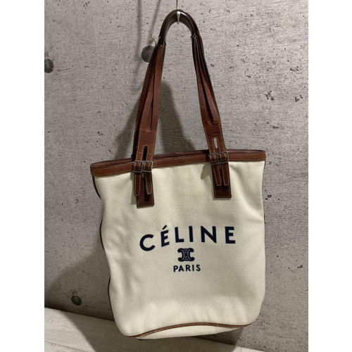 Celine canvas Leather tote bag White Brown Luxury Women Logo