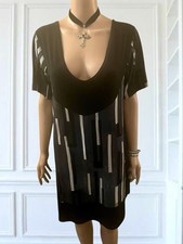 Vintage Dress 90s Flapper Plunge Neck Colour Block Retro Boho Art Deco Navy L