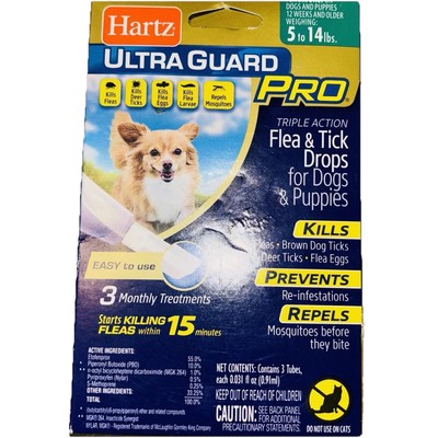 Hartz Ultra Guard PRO TRIPLE ACTION Flea & Tick Drops Dogs 5-14 Lbs NEW SEALED