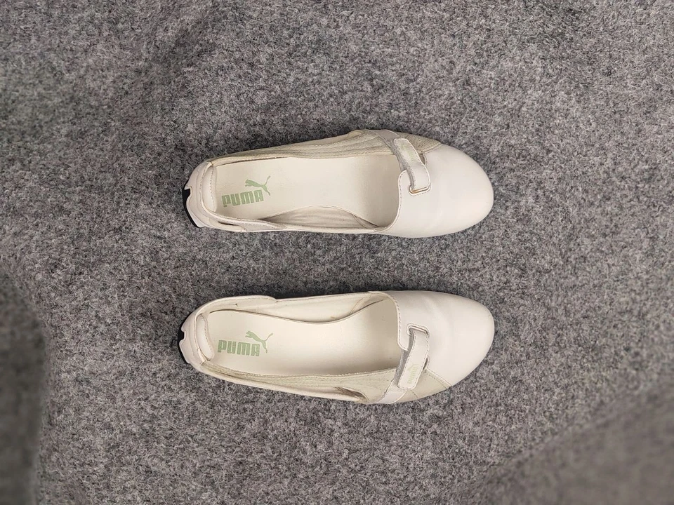 Zapatos planos de ballet Puma vintage estilo Y2K cuero blanco verde Foto 3 de 4