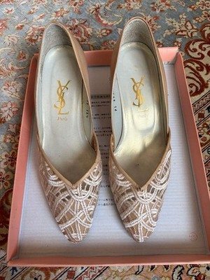 Yves Saint Laurent Schuhe Größe 36,5 23,5 cm Beige Weiß Webmuster