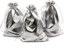 Pack of 100 5"X 7" Heavy Duty Silver Drawstring Organza Jewelry Pouches Wedding
