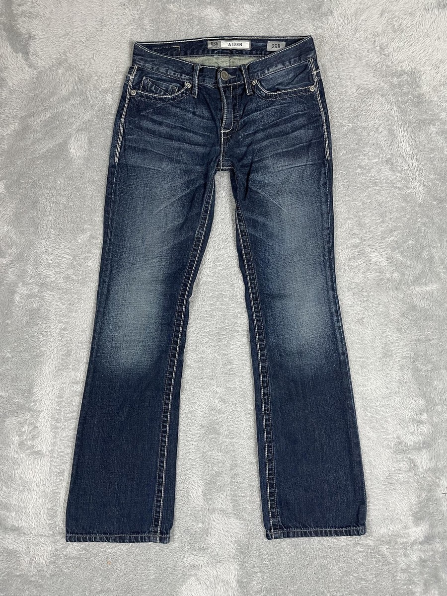 BKE Aiden Jeans Mens 29R Blue Denim Boot Leg Distressed Thick Stitch Pockets