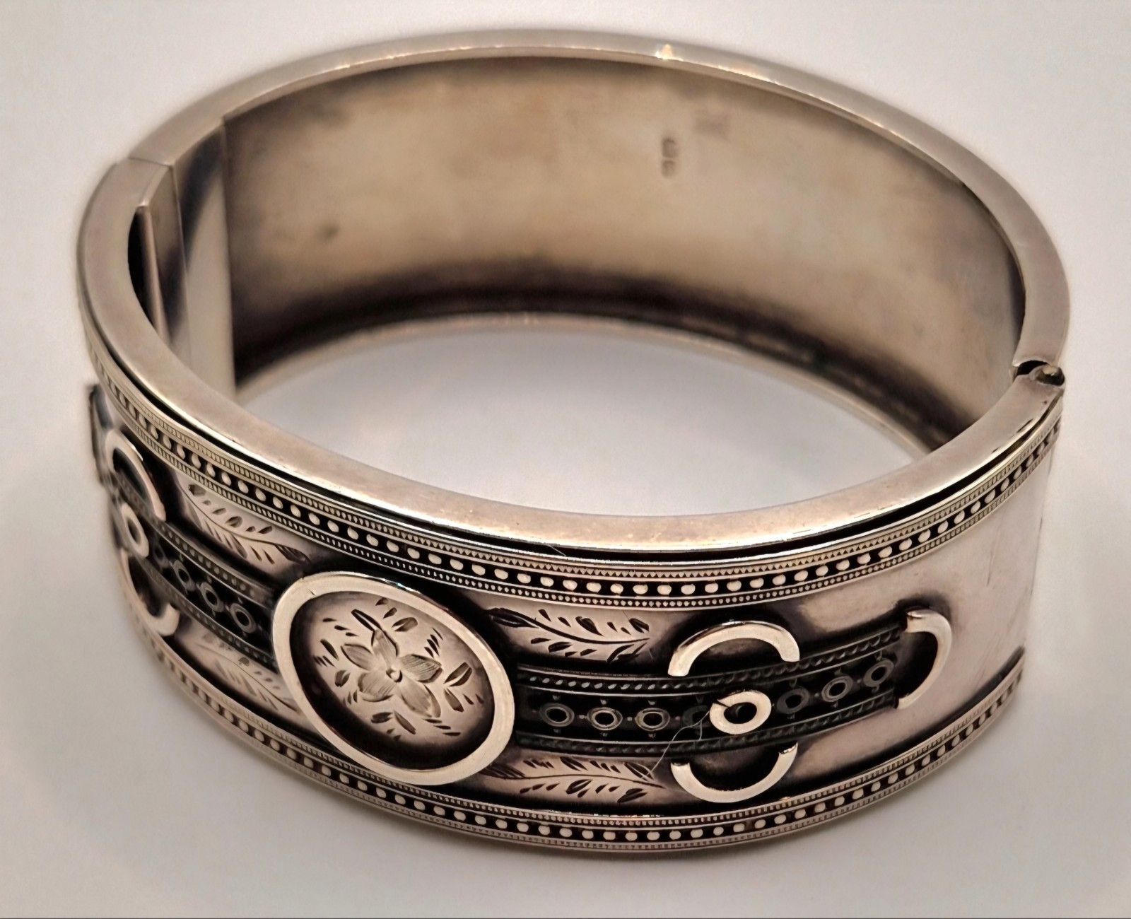 Antique Edwardian Solid Silver Hinged Bangle Birm… - image 2