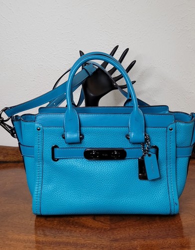 Coach Swagger Türkis Umhängetasche Crossbody Handtasche Tragetasche Kiesel Leder Gunmetal - Bild 2 von 24
