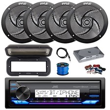 JVC Marine BT Receiver, Amp w/Kit, 4X 5.25" 180W Speaker,Wire, Cover, Antenna