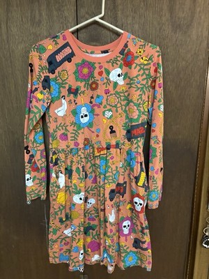 Roberto Lugo Long Sleeve Dress Orange Skull Sz Med Art to Wear Day Of The Dead