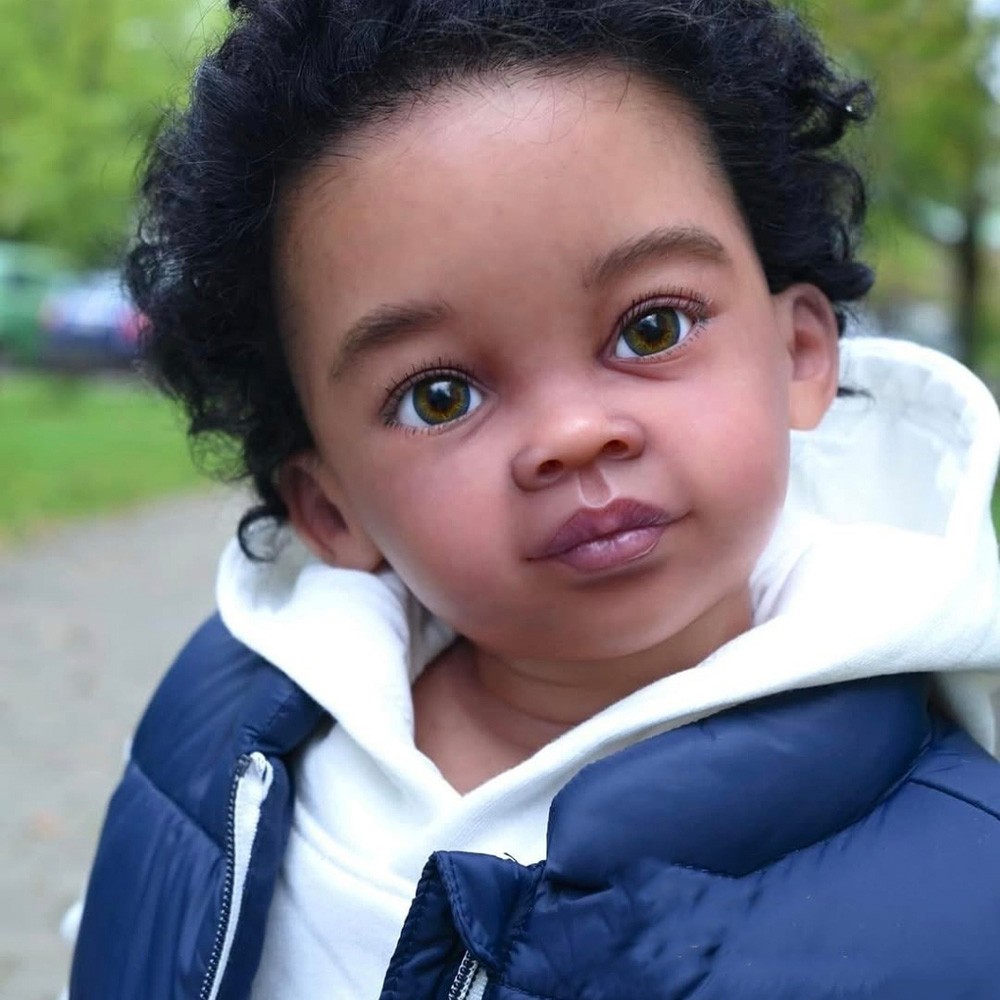30inch Reborn Doll Finished Toddler Boy Black Skin with Root