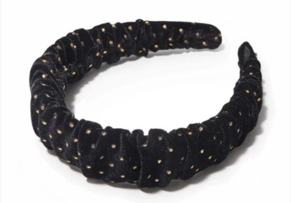 Lele Sadoughi Jet Dot Velvet Kelly Headband in Jet Black w  display picture 2
