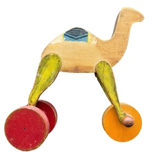 Primitive Folk Art Wooden Camel Pull Toy Up and Down Movement