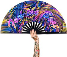 Large Folding Fan, 13 Inch Clack Rave Fan Hand Held Fan for Women Men with Premi