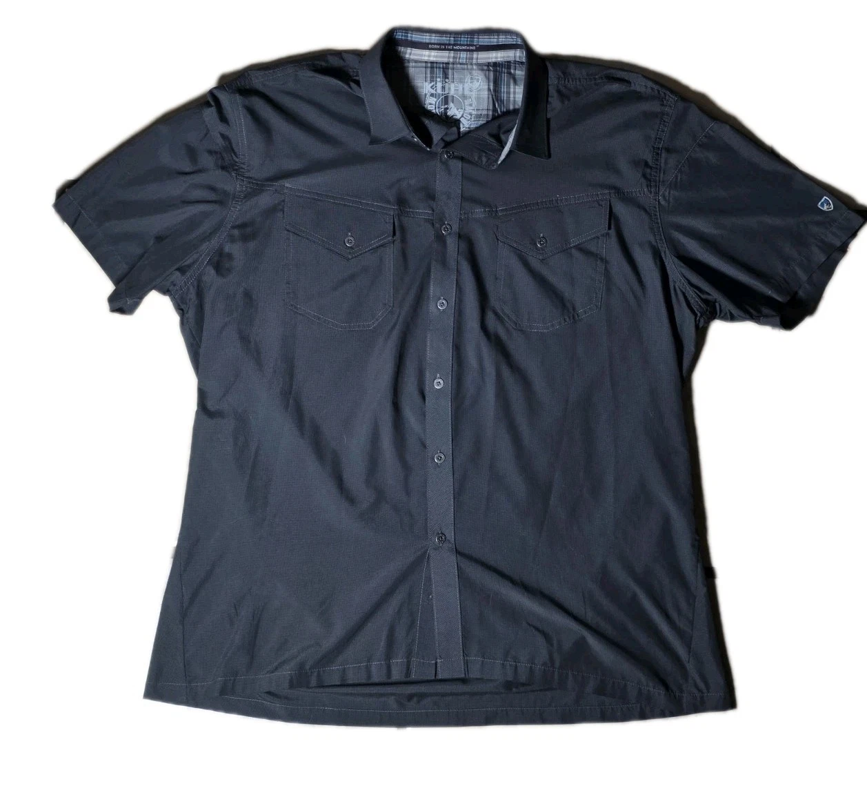 Kuhl Eluxur Shirt Short Sleeve Performance Outdoors Hiking Gray Button Up XL