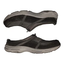 Easy Spirit Argyle Clogs Womens 7.5M Black Leather Arch Support Comfort Slip On