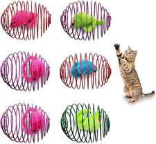 6Pcs Cat Spring Toys, 3.9'' Colorful Cat Spring Balls with Mi