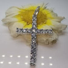Christmas Sale Solid 14K White Gold Moissanite Cross Pendant Round Cut 1.50 CT