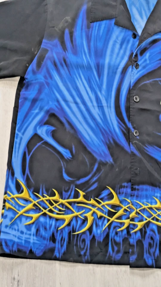 VTG Streetculture Dragon Button Up Shirt L Tattoo Wave 2000s Y2K Guy Korea - Image 2 of 4