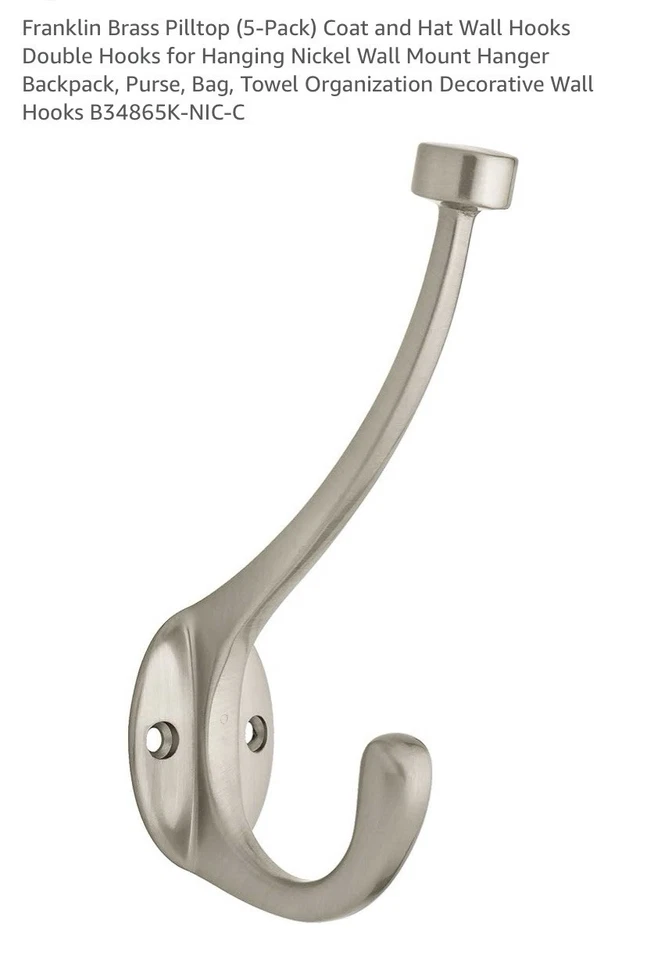 Ganchos de pared para abrigo y sombrero Franklin de latón (paquete de 5) ganchos dobles Foto 4 de 4