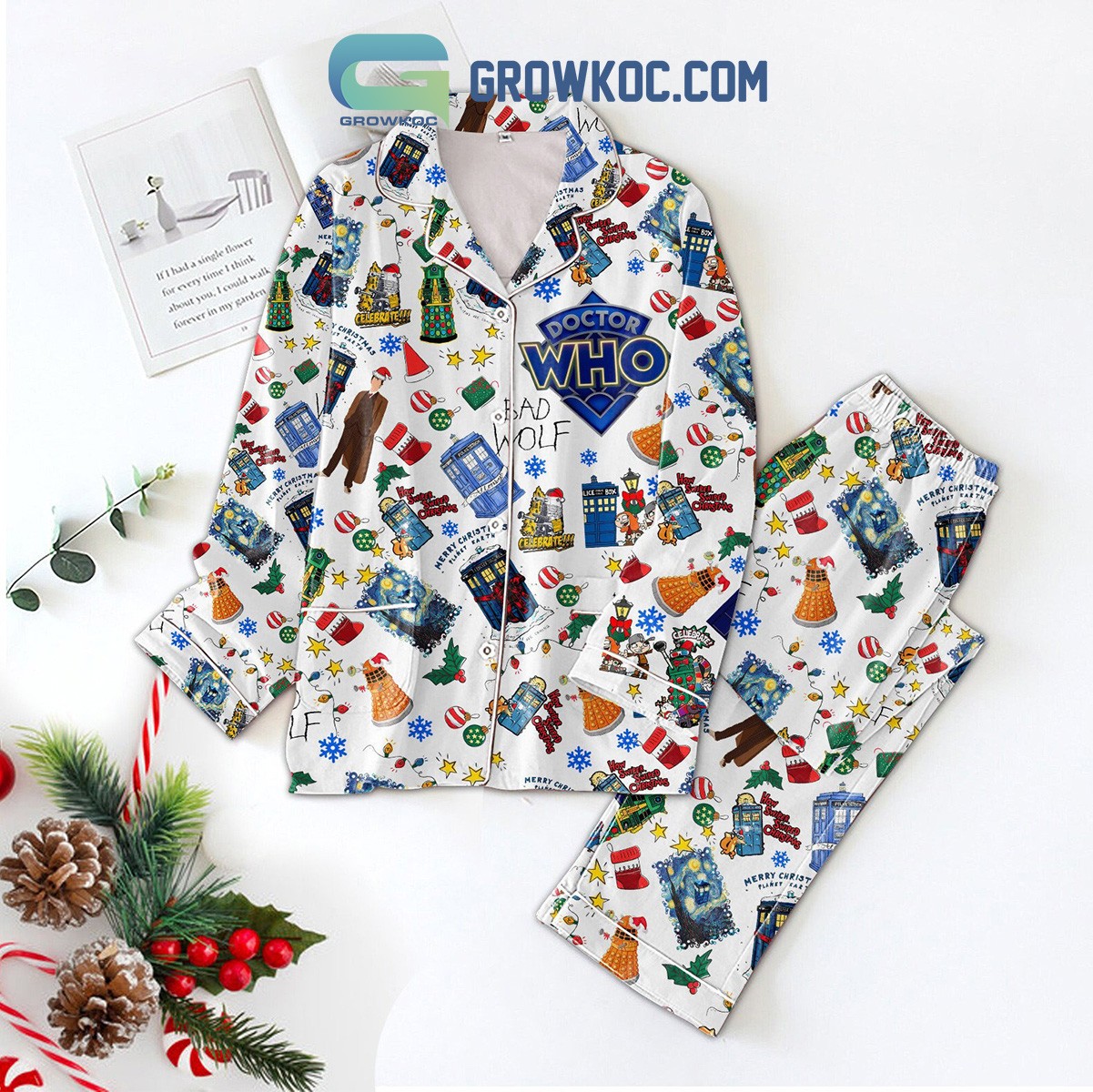 Doctor Who Bad Wolf Christmas Pajama Set Featuring Swiper