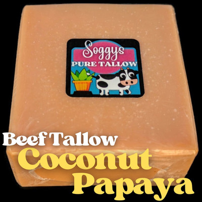Bar Soap, Beef Tallow, Coconut Papaya, Gentle, Handcrafted, All Natural, 5-6 oz