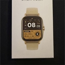 Smart Watch Beige Silicone Band Gold Case