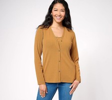 Susan Graver Size 3X Rib Knit Button-Front Cardigan and Tank Set HONEY A607336