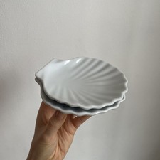 Beautiful Vintage 70s 2 x French White Porcelain Scallop Shell Dishes, Pair, VGC