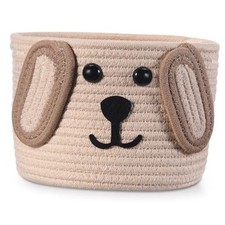 Dog Woven Basket, 7.9" D x 6" H Cotton Rope Toy 7.9" D X 6" H Khaki,Beige