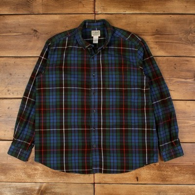 L.L. Bean Flanell Hemd mit Knöpfen L Herren Baumwolle kariert Tasche Outdoor Wandern blau