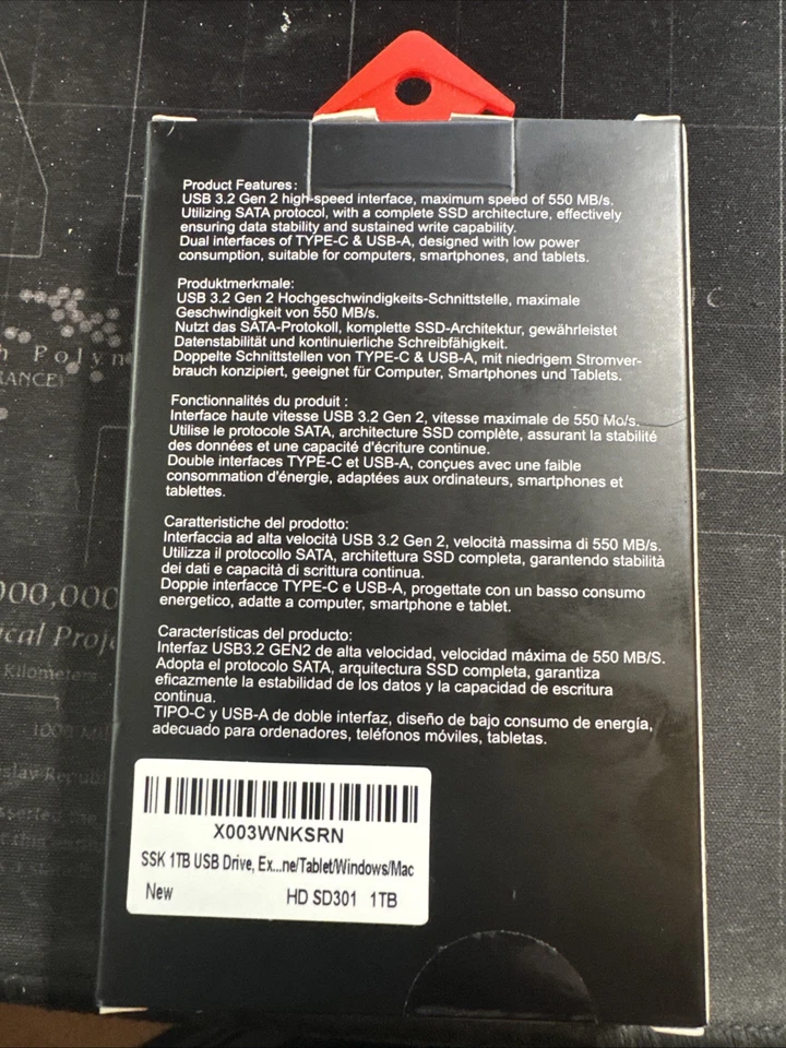 SSK 1TB External SSD USB Drive, 2-in-1 Dual Drive USB Type C and USB A - Image 2 of 2