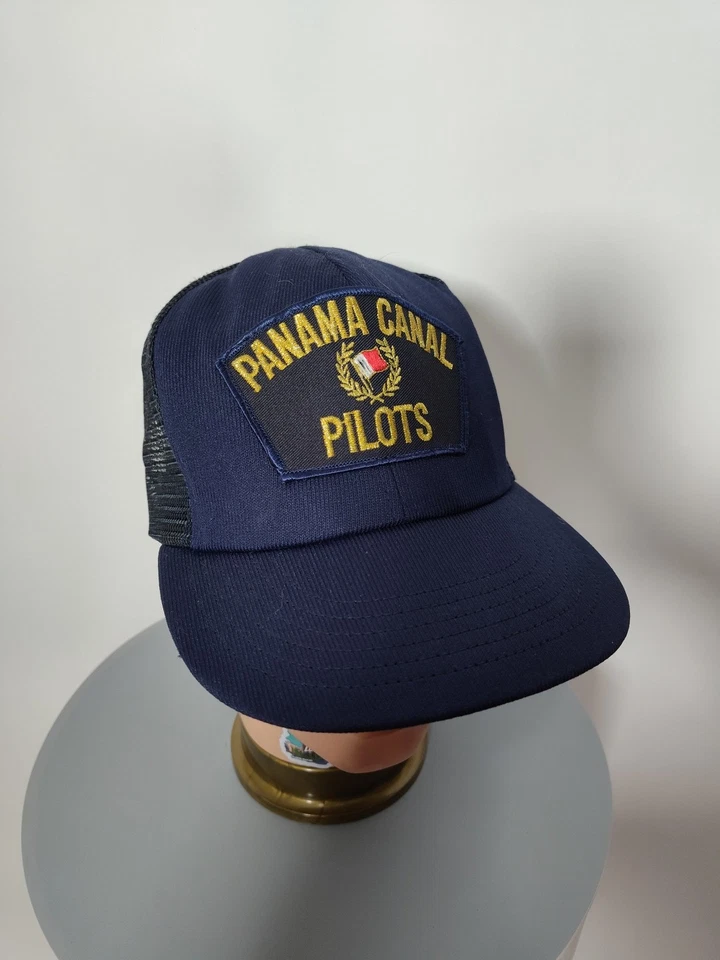 Sombrero de Camionero Vintage Pilotos del Canal de Panamá CARDINAL Hecho en EE. UU. Azul Marino Foto 3 de 4