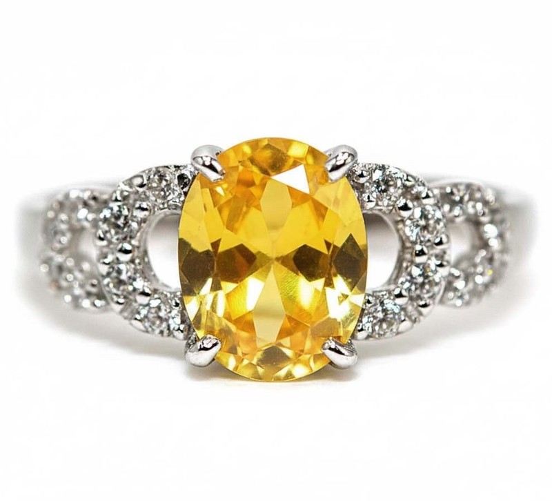 2CT Heat Treated Yellow Topaz 925 Solid Sterling Silver Ring Sz 8 