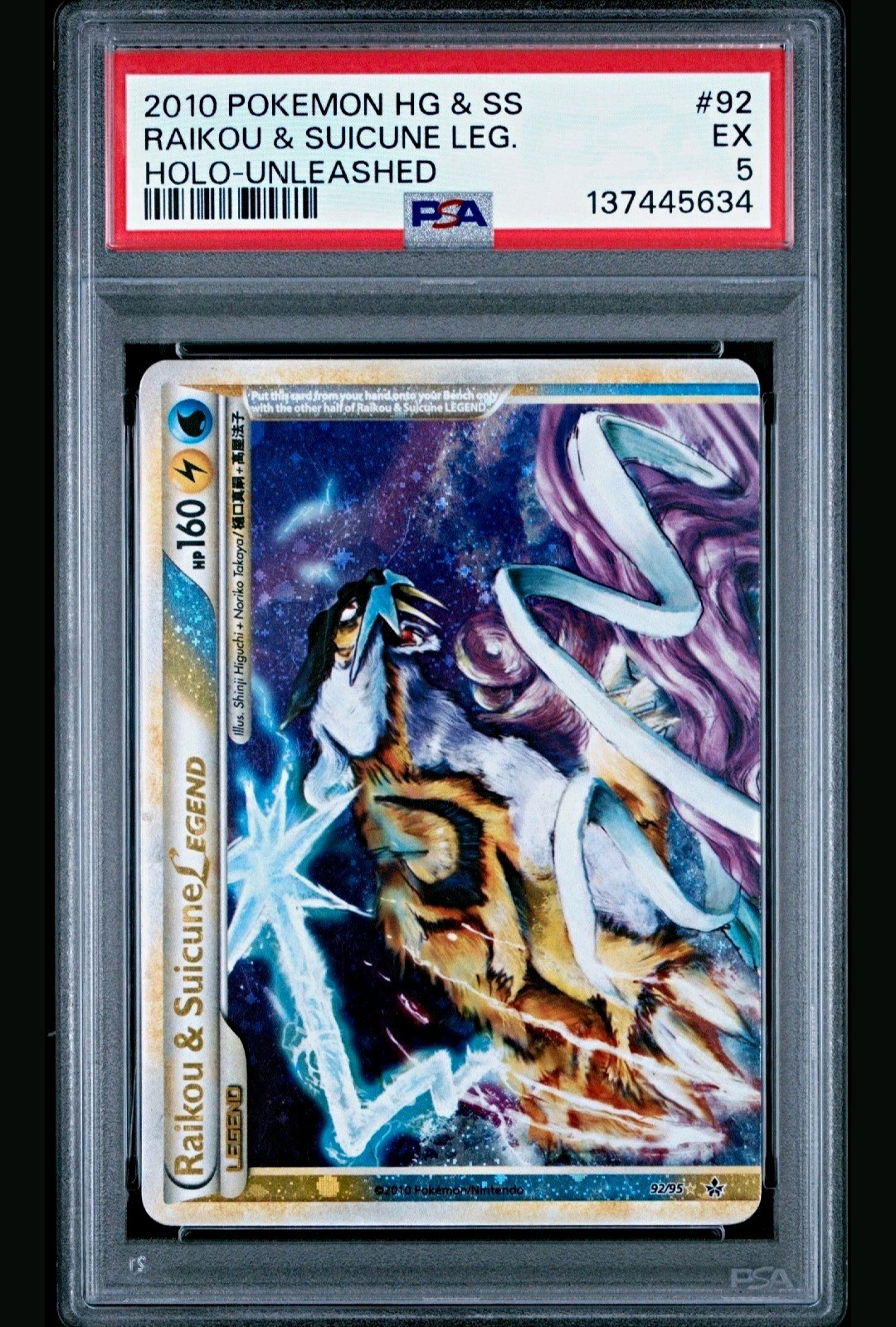 2010 POKEMON HEARTGOLD & SOULSILVER UNLEASHED RAIKOU & SUICUNE LEGEND-HOLO PSA 5