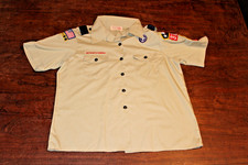 Boy Scouts of America BSA Women's Shirt Tan X-Large, XL Sewn Patches Short Sleev